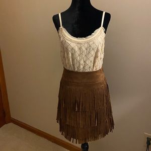 Cupcakes & Cashmere Faux Suede Brown Fringe Skirt